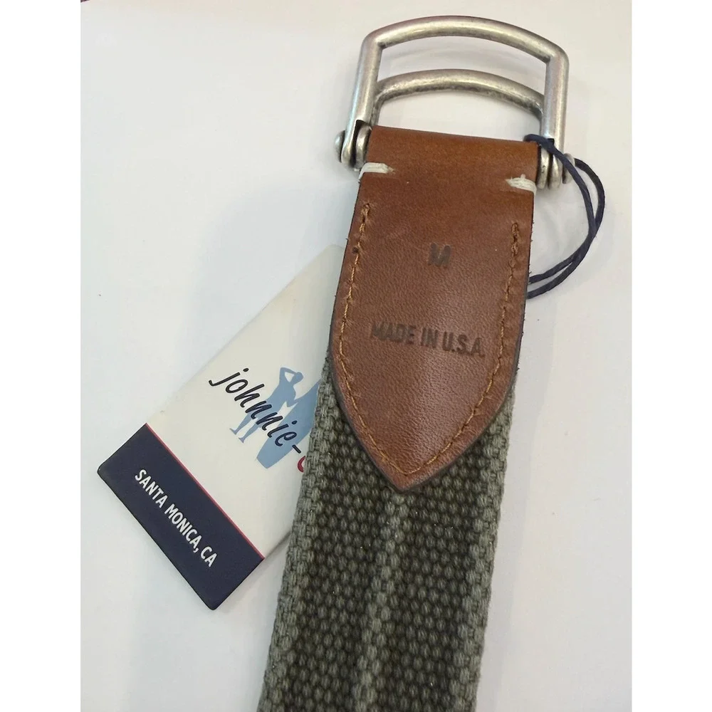 NEW JOHNNIE-O MENS PINE GREEN BRENTWOOD WASHED CANVAS D-RING BELT GOLF SZ M
